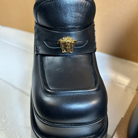 Versace Aevitas Black and Gold Platform Heels - Picture 6 of 9